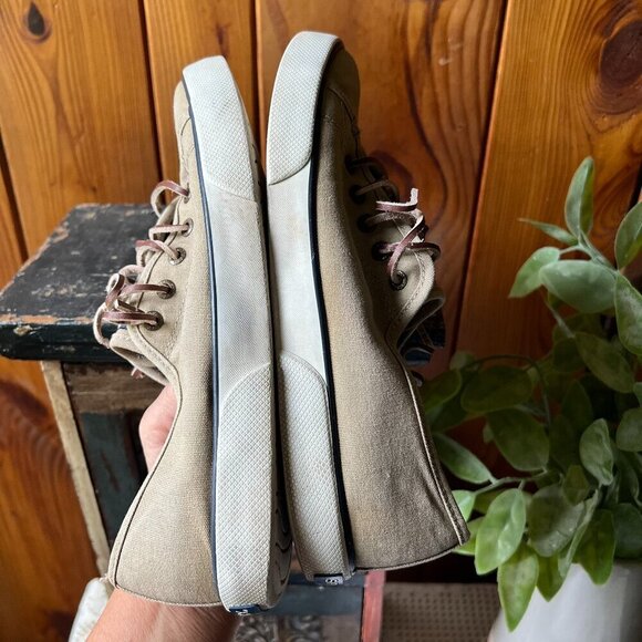 WOMEN'S SPERRY TOP SIDER BOAT SHOES KHAKI CANVAS  LEATHER SHOE STRINGS SZ 7.5 M - Picture 6 of 13